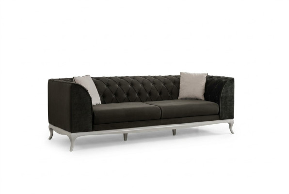 Living room three-seater Chesterfield couch sofa 3-seater black fabric fabric sofa