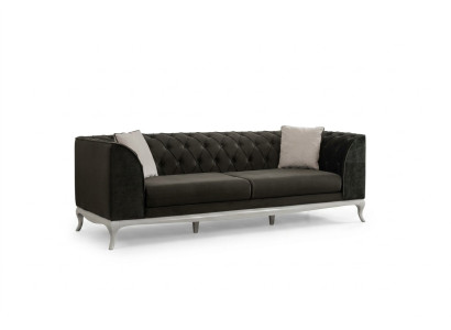 Living room three-seater Chesterfield couch sofa 3-seater black fabric fabric sofa