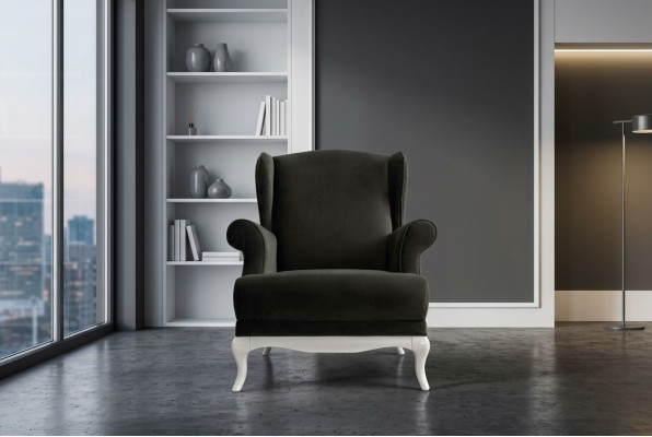 Single-seater armchair fabric living room classic black upholstered seat