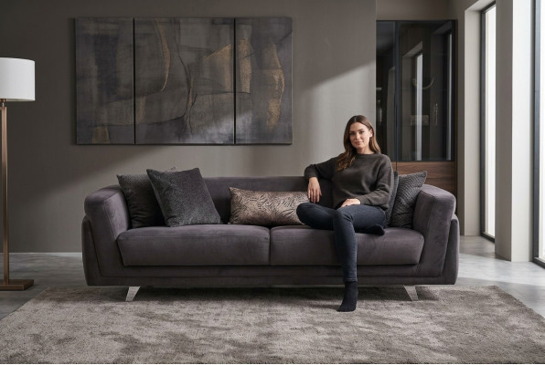 Three-seater couch sofa 3-seater gray fabric fabric sofa upholstered sofa design