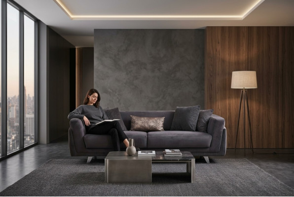 Couch with bed function, sofa, 3-seater, gray fabric, fabric sofa, three-seater.