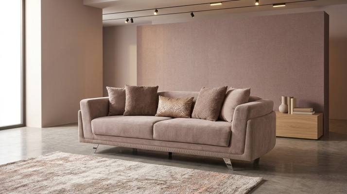 Three-seater couch with bed function sofa 3-seater beige fabric fabric sofa
