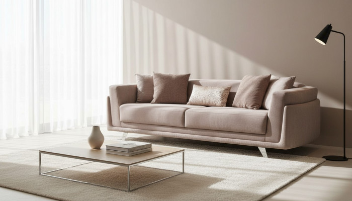 Design fabric sofa three-seater couch sofa, 3 seats, beige fabric upholstered sofa