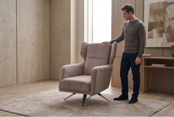 Luxury Armchair Single-Seater Fabric Living Room Design Beige Upholstery Seat