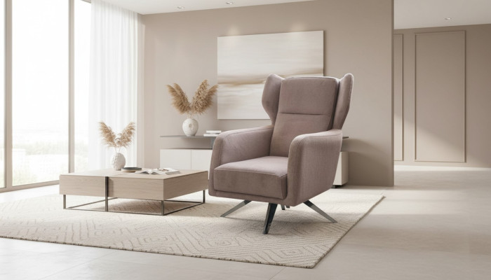 Luxury Armchair Single-Seater Fabric Living Room Design Beige Upholstery Seat