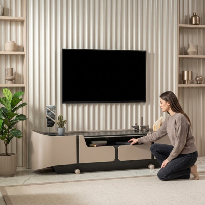 RTV Lowboard TV Stand Living Room Wood Beige Sideboard Table Modern