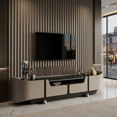 RTV Lowboard TV Stand Living Room Wood Beige Sideboard Table Modern