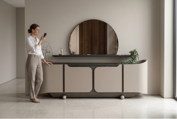 Sideboard Sideboard Dresser with Mirror Cupboard Wood Beige Modern Set