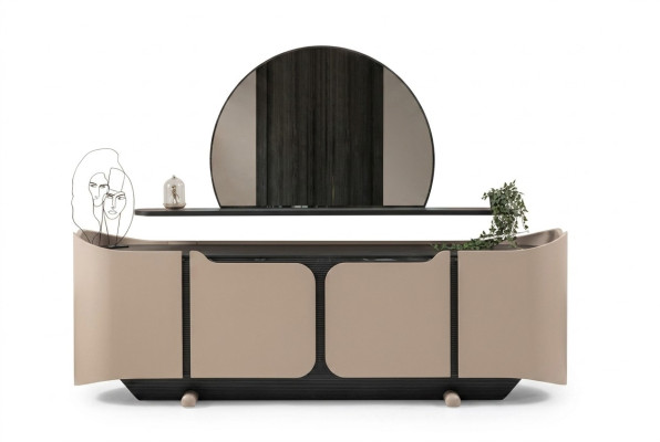 Sideboard Sideboard Dresser with Mirror Cupboard Wood Beige Modern Set