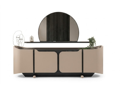 Sideboard Sideboard Dresser with Mirror Cupboard Wood Beige Modern Set