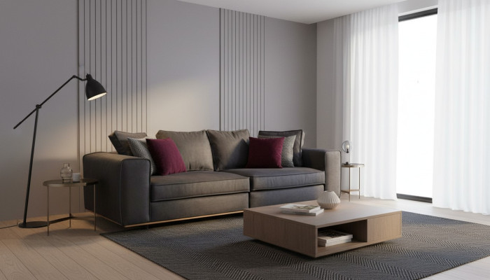 Three-seater couch sofa, 3-seater, grey fabric, fabric sofa, upholstered sofa, design