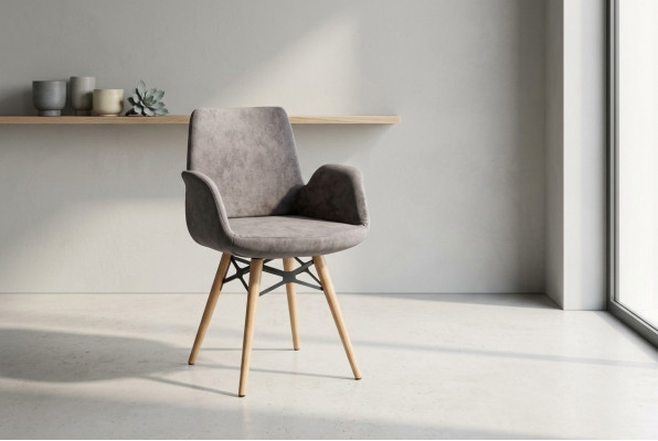 Dining chair kitchen chair group of chairs with armrests 4-piece gray fabric