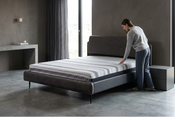 Double bed 160 cm bed frame gray fabric beds modern sleeping area