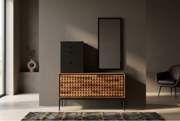 Bedroom dresser with mirror brown wood add-on wardrobe dresser set