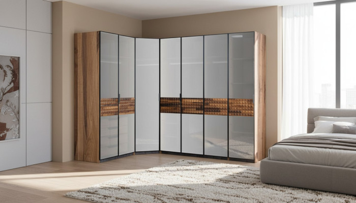 Corner wardrobe bedroom wardrobe closet wood brown mirror large