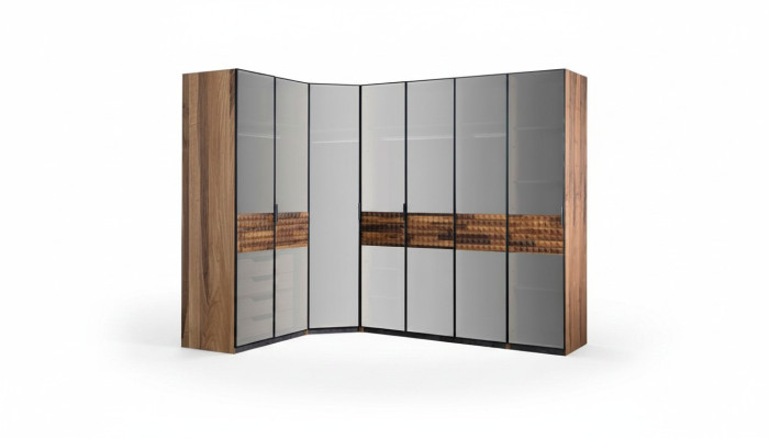 Corner wardrobe bedroom wardrobe closet wood brown mirror large