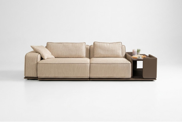 Three-seater couch sofa, 3-seater beige fabric, fabric sofa, upholstered sofa, table