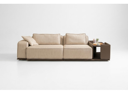 Three-seater couch sofa, 3-seater beige fabric, fabric sofa, upholstered sofa, table
