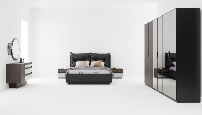 Bedroom set double bed nightstands 6-piece set black