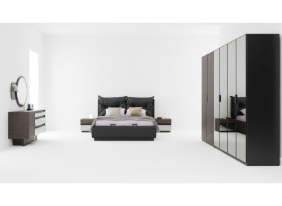 Bedroom set double bed nightstands 6-piece set black