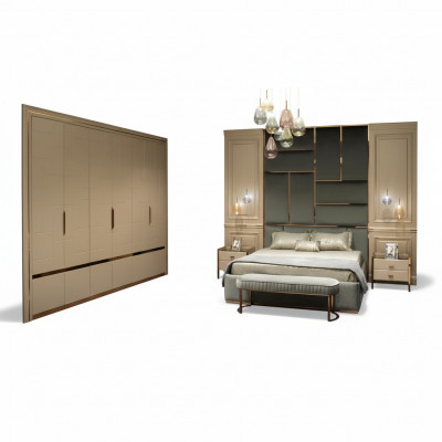 Luxury Bedroom Suite Double Bed Set 6 Pieces Beige