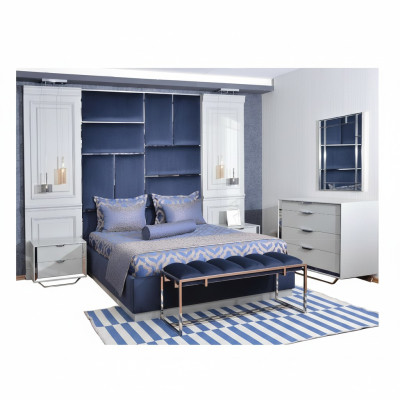 Design group bedroom double bed bed nightstands set 7-piece blue