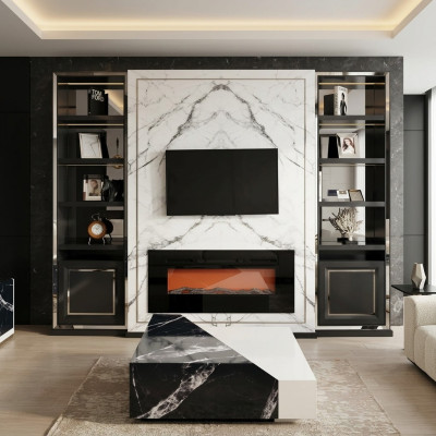 Luxury Wall Unit RTV Lowboard TV Stand Gray Silver Vittine Wood Modern