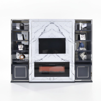 Luxury Wall Unit RTV Lowboard TV Stand Gray Silver Vittine Wood Modern
