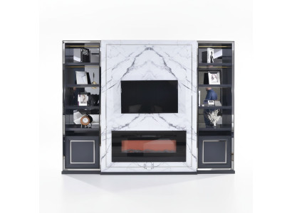 Luxury Wall Unit RTV Lowboard TV Stand Gray Silver Vittine Wood Modern