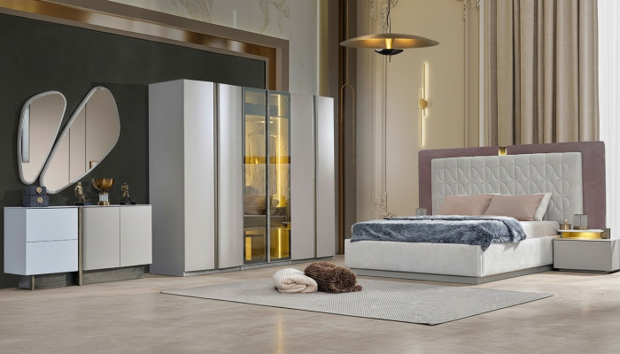 Complete Bedroom Furniture Double Bed Bed White Luxury Set 7-piece Wood