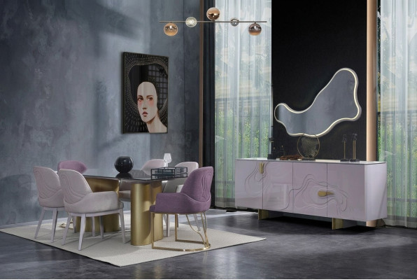 Dining area dining room furniture dining set dining table set dining room 9-piece pink wood
