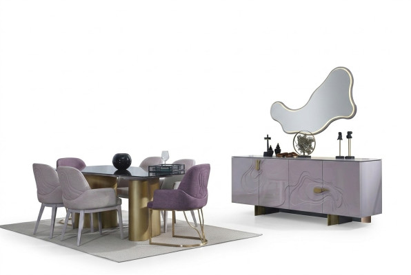 Dining area dining room furniture dining set dining table set dining room 9-piece pink wood