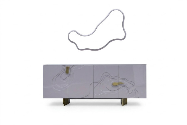 Sideboard set with mirror cabinet wood pink dining room
