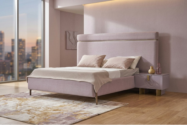 Complete bedroom furniture double bed pink luxury set 3-piece wood