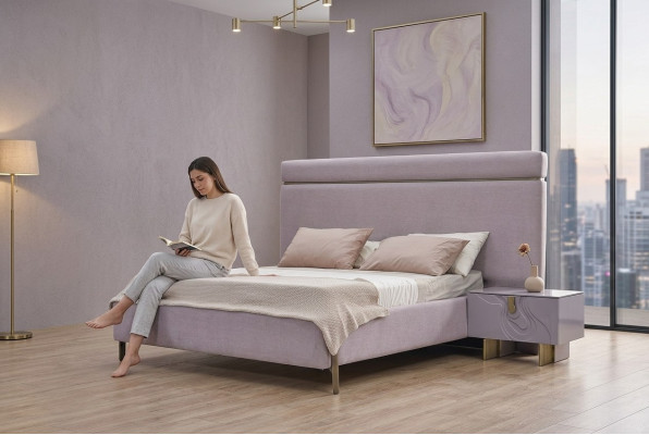 Double bed complete bedroom furniture bed pink luxury set 3-piece wood