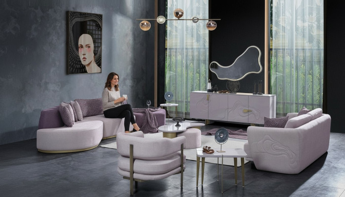 Sofa set large living area pink fabric sofas modern set 7-piece