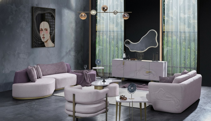 Sofa set large living area pink fabric sofas modern set 7-piece