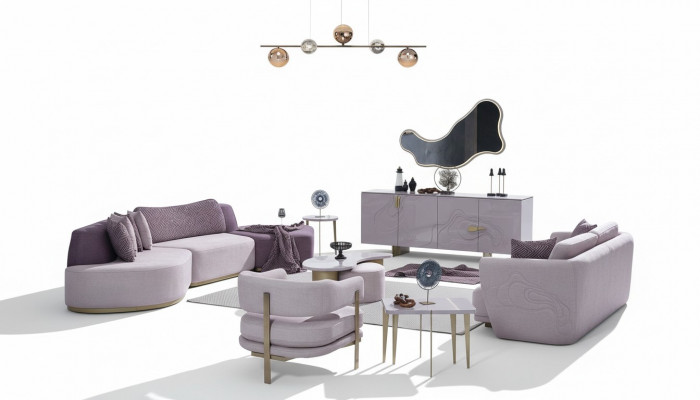 Sofa set large living area pink fabric sofas modern set 7-piece