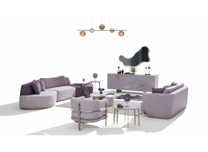 Sofa set large living area pink fabric sofas modern set 7-piece