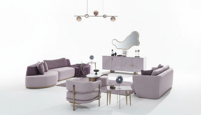 Living area sofa set large pink fabric sofas modern set 5-piece sofa