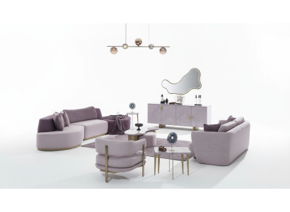 Living area sofa set large pink fabric sofas modern set 5-piece sofa