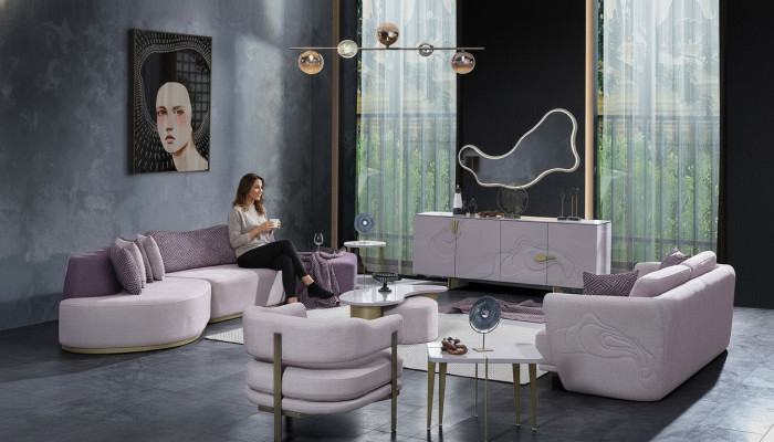 Fabric sofas, sofa set, large living landscape, pink set, 3-piece, modern sofa