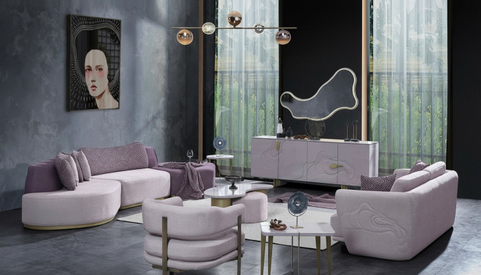 Fabric sofas, sofa set, large living landscape, pink set, 3-piece, modern sofa