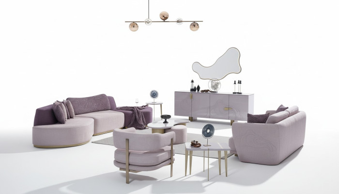 Fabric sofas, sofa set, large living landscape, pink set, 3-piece, modern sofa