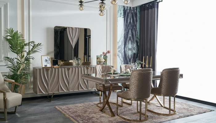 Dining table dining group dining area dining room wood brown set 7-piece chairs luxury