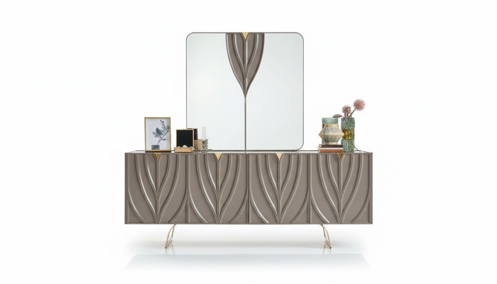 Sideboard set, sideboard with mirror, dining room, wood, brown, cabinet
