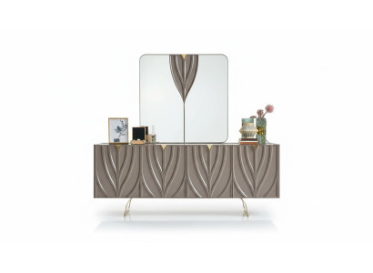 Sideboard set, sideboard with mirror, dining room, wood, brown, cabinet