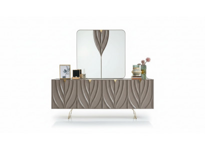 Sideboard set, sideboard with mirror, dining room, wood, brown, cabinet