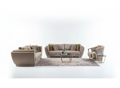 Fabric sofas, sofa set, three-seater upholstered sofa, brown, 3-piece set, modern