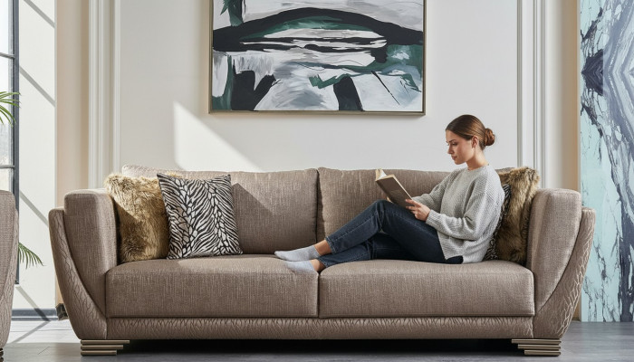 Luxury three-seater couch sofa 3-seater brown fabric fabric sofa upholstered sofa
